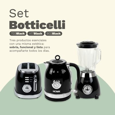 Set Tostadora Botticelli Black + Pava eléctrica Botticelli Black + Licuadora Bansky - Imagen 2
